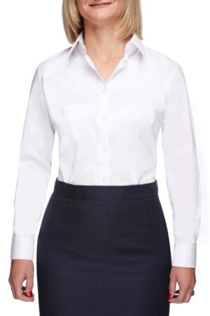 Ladies White Herringbone Contemporary Fit, Button Cuff shirt